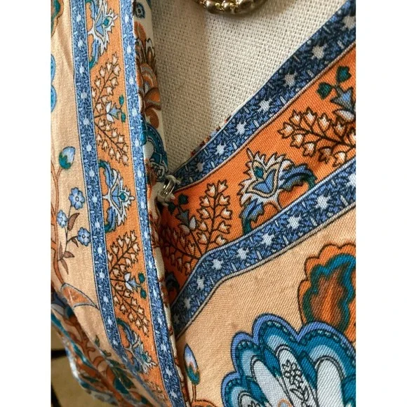 Umgee Boho Floral Paisley Mini Dress Sz Small Blue Orange - Picture 5 of 5